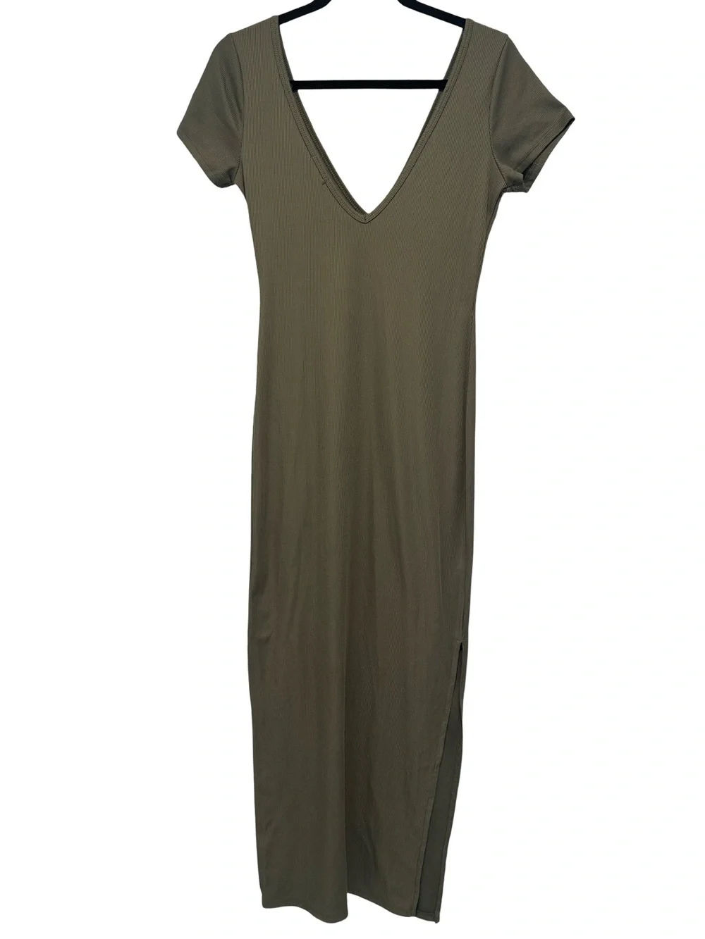 Women’s Heart & Hips Double V Neck Ribbed Bodycon Maxi Dress Olive Green Size M - Picture 4 of 8